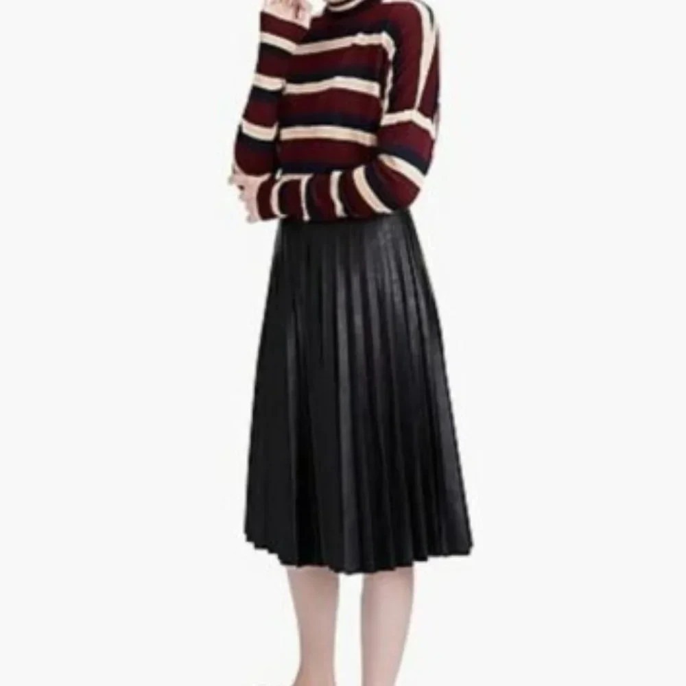 J. CREW Vegan Leather Pleated A line Midi Skirt BLACK Style B5275 Women's 0 NWT